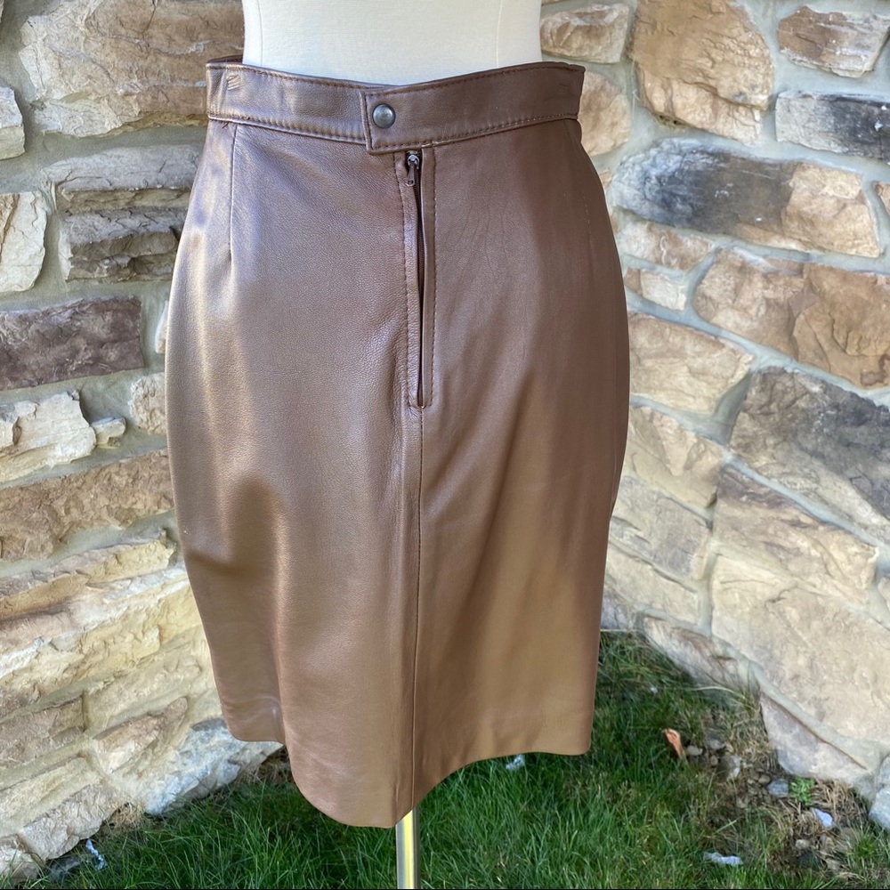 Vintage Brown Leather Skirt - Picture 2 of 6